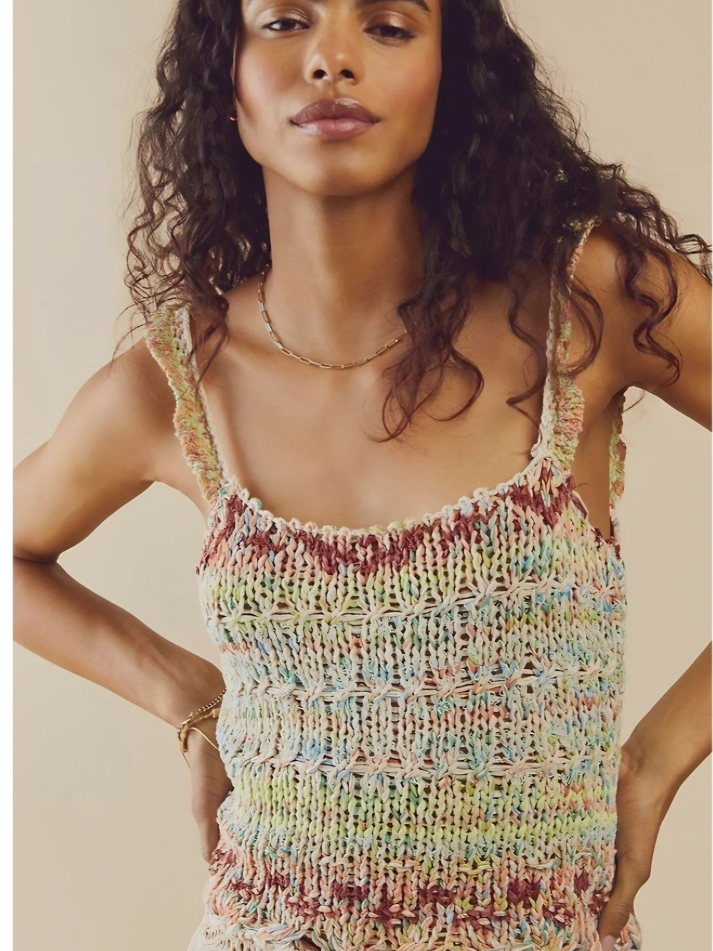 Free People Crochet Tank Cami Multicolor Knit Top - Women's Sleeveless.